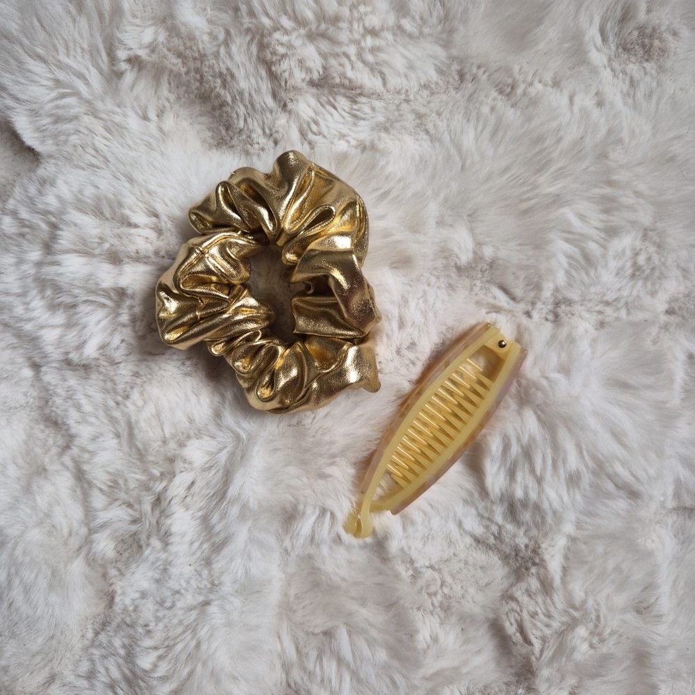 Gold Scrunchie and Hair Clip Set